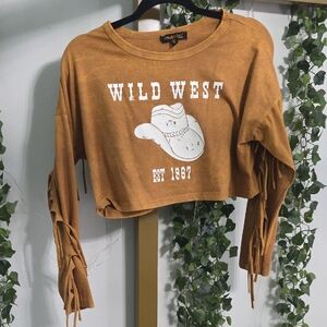 Brown Fringe Cowgirl Crop Top
